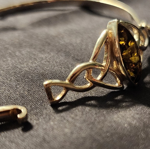 Green Amber bangle, artisan crafted, .925 sterling silver, NEW! - Picture 10 of 12